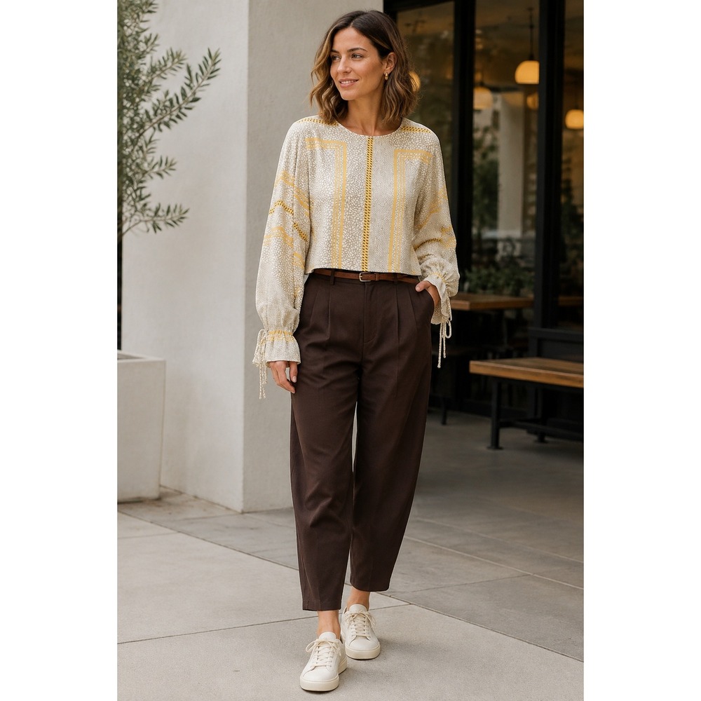 NWT Derek Lam 10 Crosby Silk Blouse Marigold Tie Cuff Top Sz 0 Boho Designer